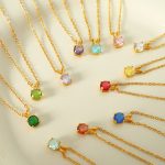 OL Grid Elegant Natural Gemstone Zircon Pendant Necklace Design Plated 18K Commuting Must