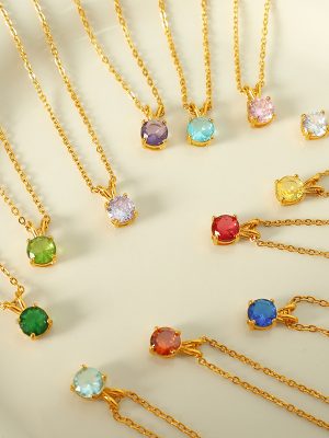 OL Grid Elegant Natural Gemstone Zircon Pendant Necklace Design Plated 18K Commuting Must