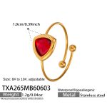 color: TXA265-Red Color Triangle Glass Stone Open Ring -8-Size 10