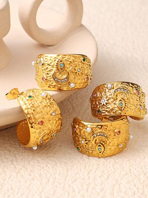 French Retro 18K Gold C- Shaped Inlaid Rhinestone Artificial Pearl Earrings Light Luxury High-Grade Stainless Steel Women's