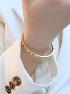 New All-Match Digital Diamond-Embedded Narrow Bracelet Jewelry Bracelet Stainless Steel Gold-Plated Ornament Women