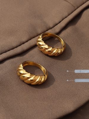 New Vintage Heavy Flank of Thread Cast Ring Little Finger Ring Stainless Steel 18K Gold-Plated Ring Female Accessories
