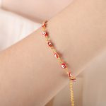 color: E459-Red Enamel Gold Bracelet -18+4cm