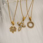 Stainless Steel 18K Gold Cross Leaves Inlaid Zircon Premium Necklace Female Accessories
