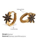 color: EH1095BKG Black Rhinestone Gold Hoop Earrings