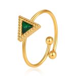 color: Triangle Zircon Ring Green Rhinestone / size: Open Adjustable