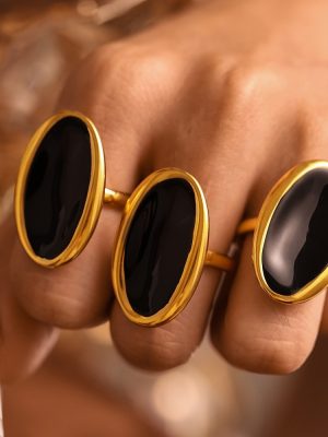 Oval Open Ring French Entry Lux Drip Heavy Industry Casting Stainless Steel PVD Gold Plated Color Retention
