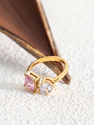 Non-Fading Inlaid Zircon Light Luxury Open Ring Stainless Steel Gold Plated Creative Design for Women