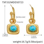 color: TXF332-Gold Blue Turquoise Zircon Earrings