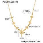 color: P073-Gold Eight-pointed Star Zircon Necklace 40+5cm
