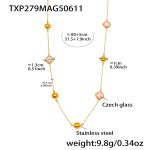 color: TXP279-Gold Pink Glass Stone Necklace 80+5cm