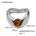 color: A782-Steel Color Tiger Eye Ring / size: US 7
