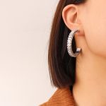 color: F569-Steel Color C Shape White Zircon Earrings