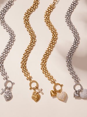 Heavy Industry Watch Chain Elastic Buckle Fully Jeweled Loving Heart Zircon Bracelet Clavicle Chain PVD Gold Plated Jewelry