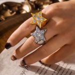 Light Luxury Pentagram Zircon Ring Opening Casting Stainless Steel Material XINGX Ornament
