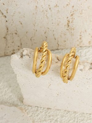 Simple Glossy Hemp Flowers Chain C- Shaped 18K Gold Plating Earrings Stainless Steel Non-Fading Earrings Graceful Personality Women