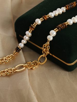 New Palace Mild Luxury Retro Natural Tigereye Freshwater Pearl Handmade Beaded Necklace Bracelet Jewelry