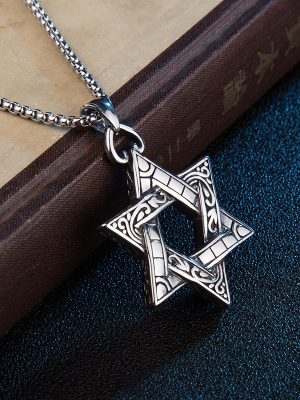 Creative New Personalized Hip Hop Stainless Steel Necklace Men's Retro Six-Pointed Star Pendant