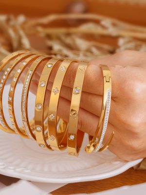 round Stainless Steel Snap Joint Bracelet Pvd18k Electroplated Diamond Women's Versatile Bracelet Earrings