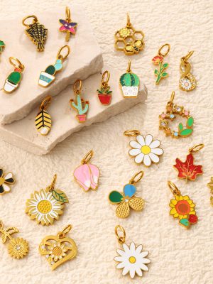 Dripping Oil Fresh Plant Series Pendant Cactus Flower Bee DIY All-Match Jewelry Accessories