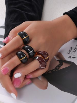 British Retro Geometric Casting Ornament Weight Oil Dripping Design Hand Polished Stainless Steel Gold Plated Ring