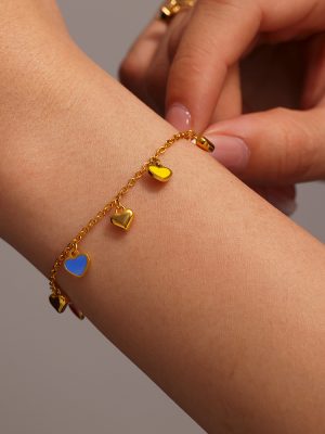 Colorful Dripping Oil Multi-Heart Pendant Parts Clavicle Chain Design Bracelet Stainless Steel Set