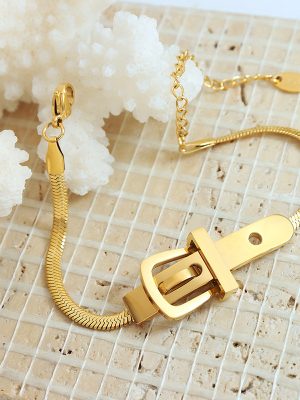 Hot Blade Chain Watchband Buckle Necklace Women's Hip Hop Stainless Steel Collarbone Necklace Bracelet Jewelry Set Jewelry