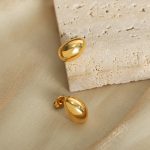 New Simple Design Advanced Oval Stainless Steel Gold Plated Graceful Personality Earrings Jewelry