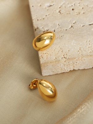 New Simple Design Advanced Oval Stainless Steel Gold Plated Graceful Personality Earrings Jewelry