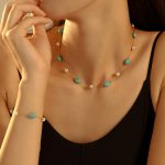 Natural Turquoise Imitation Pearl Necklace Bracelet Stainless Steel Light Luxury Temperament Set