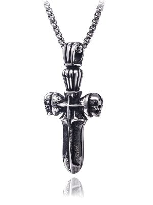 Cross Vintage Treasure Arrow Pearl Chain Necklace Stainless Steel Pendant Ornament Clavicle Chain
