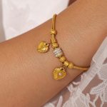 Ornament Double Peach Heart Sticky Czech Rhinestone Multi-Accessories Soft Snake Bracelet Stainless Steel