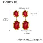 color: F957-Red Color Faceted Stone Gold Earrings