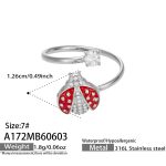 color: A172-Inlaid 5A Zircon Steel Color Ladybug Open Ring