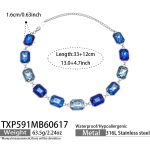color: TXP591-Blue Color Cube Glass Stone Steel Color Necklace -33+12cm