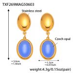 color: TXF269-Gold Blue Opal Earrings