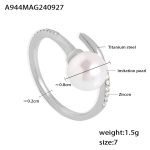 color: A944-Steel Color Imitation Pearl Ring / size: US 7