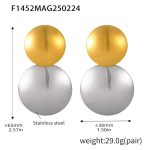 color: F1452-Two-tone Gold Double Circle Statement Earrings