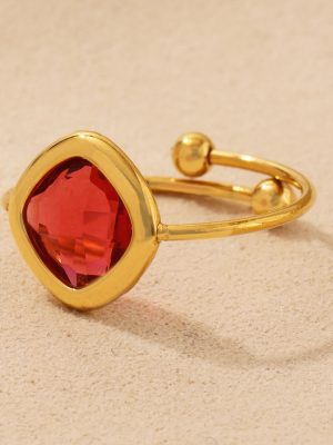 Square Czech Cut Transparent Glass Ring Stainless Steel Small Golden Beads Open Design Elegant Jewelry Bracelet