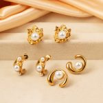 Geometric Irregular Flower Stainless Steel Studs Casual Inlaid Pearl Accessories Women's Earrings
