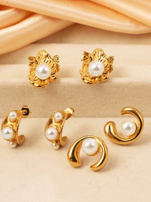 Geometric Irregular Flower Stainless Steel Studs Casual Inlaid Pearl Accessories Women's Earrings
