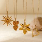 18K Gold Plating Vintage Stainless Steel Clavicle Chain Exaggerating Heart-Shapaed Sun Necklace