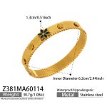 color: Z381-Gold Snowflake Blue Glass Stone Bangle