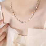 color: P1528-White Blue Enamel Gold Necklace -45+5cm