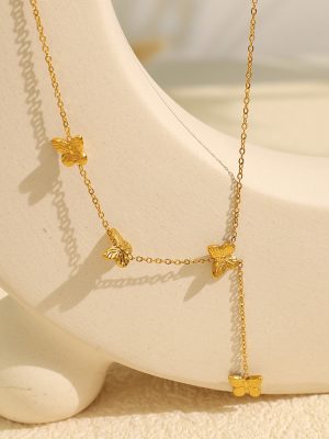 Simple Butterfly Tassel Necklace Women's Light Luxury Advanced All-Match and Sweet Temperament Design Non-Fading Clavicle Chain