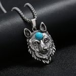 color: Wolf Head Blue Rhinestone + Stainless Steel Chain