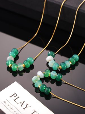 Mori Fresh Elegant Minimalist Personality Snake Bones Chain Ornament Agate Stone Beaded Design Pendant Stainless Steel Necklace