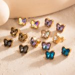 Cute Butterfly Rhinestone Stainless Steel Studs Colorful Crystals Women's Minimalism Personality Design Earrings