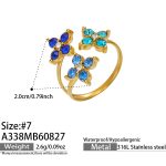 color: A338-Blue Color Zircon Gold Open Ring / size: US 7