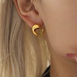 Korean Simple Curved Water Drop Ear Studs Stainless Steel Plated 18K Real Gold Light Luxury Earrings for Women